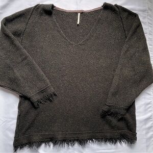 Free People Black Frayed Hem Sweater Size L